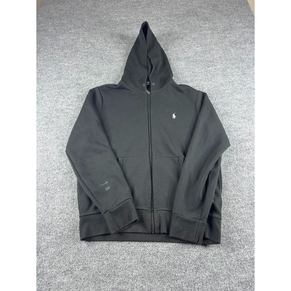 Polo Ralph Lauren Hoodie Mens M Black Full Zip Sweatshirt Pullover Fleece Pony